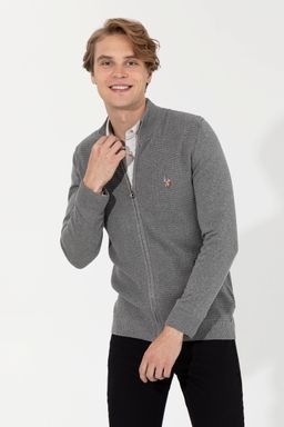 U. S. Polo Assn Мужской серый меланжевый базовый трикотажный кардиган