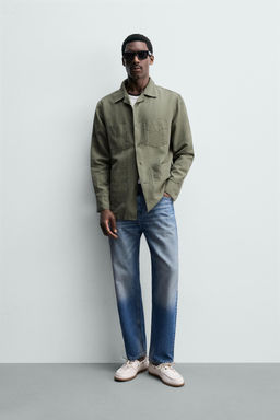 SOBRECAMISA RELAXED FIT CON LINO / verde lavado