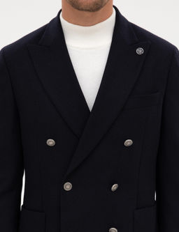 Lacivert Ex. Slim Fit Y_n Kar___ml_ Kruvaze Ceket