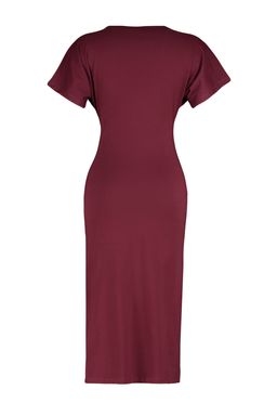 Bordo %100 Pamuk Bele Oturan Y?rtmac ve Baglama Detayl? Midi Orme Kalem Elbise TWOSS21EL0404