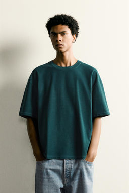 CAMISETA RELAXED FIT COSTURA / Verde azul - Zara фото 2