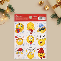 Цена за 10 шт. Наклейки бумажные Новогодние смайлы, 11 15.5 см