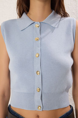 Trendyolmilla Ac?k Mavi Polo Yaka Triko Ince Bluz TWOSS25BZ00368  фото 3