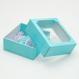 Цена за 5 шт. Коробка сборная, крышка-дно, с окном, голубая, 14,5 х 14,5 х 6 см