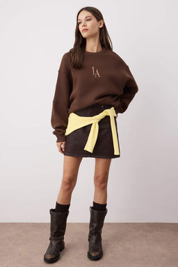 Kahverengi Bisiklet Yaka Regular Fit Nak?sl? Kal?n Ici Polarl? Orme Sweatshirt TWOAW24SW00199