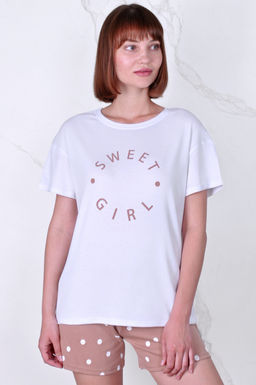 Арт. 9132 Пижама с шортами 42-50 (5 шт) Цвет:верх- белый, низ- бежевый