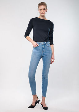 Serenay Gold Shape Puslu ?ndigo Mavisi Jean Pantolon