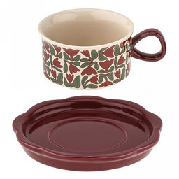 "Вдохновленные цветами" Чашка фарфоровая 250мл, д9,9см h5,5см, с блюдцем д16см h2см, общая h6,5см, глянцевая глазурь, с деколью "Красная роза", волнистый край, отводка, в коробке (Китай)