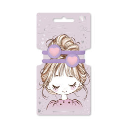 Набор резинок для волос арт. 71853 / 10 СЕРДЕЧКИ (в наборе: 2шт., б/р, вулканизированная резина, полиэстер, полиметилметакрилат, цвет: розовый, сиреневый, подложка из мелованного картона + ПЭТ-пакет с европодвесом)