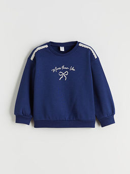 Bisiklet Yaka Uzun Kollu Bask?l? K?z ?ocuk Sweatshirt