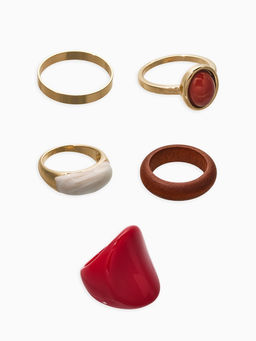 Набор колец 5 шт "Новый стиль" овал с деревом, размер МИКС, цвет красно-белый в золоте