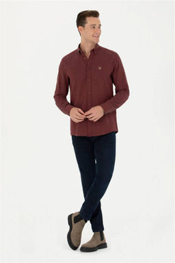 Мужская бордово-красная базовая рубашка с длинным рукавом - U.s. polo assn фото 4