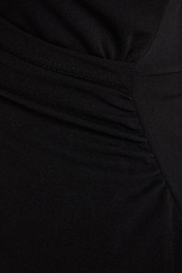 TRENDYOLMILLA Siyah Kruvaze Yaka A-Line Krep Mini Smart Orme Elbise TWOSS23EL01703 фото 7
