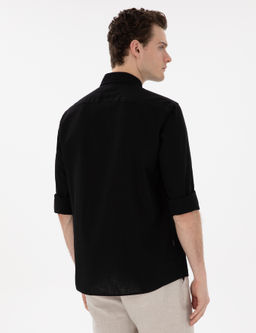 Рубашка Pierre Cardin Regular Fit черная с льном
