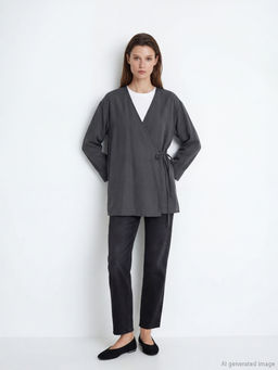 Kruvaze Yaka Dokulu Modal Kar???ml? Kad?n Kimono