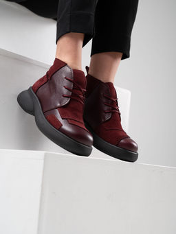 Ботинки 305.927bl.Бордовый бордовая замша/байка