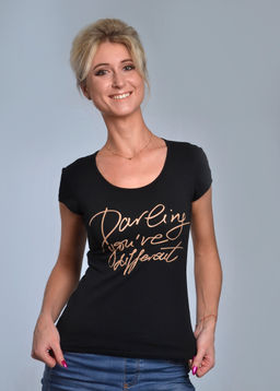 Футболка женская DARLING (черная №1) печать с эффектом мерцания