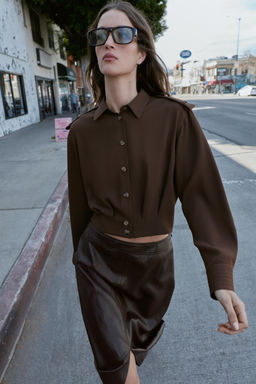 CAMISA CORTA TRABILLAS HOMBROS / Marr?n - Zara фото 3