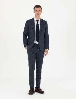 Lacivert Ekstra Slim Fit _izgili Tak_m Elbise