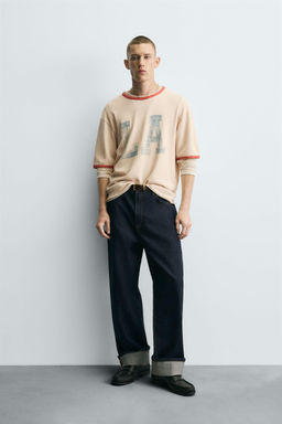 WASHED PRINT KNIT T-SHIRT