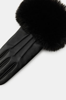 FAUX LEATHER AND FAUX FUR GLOVES