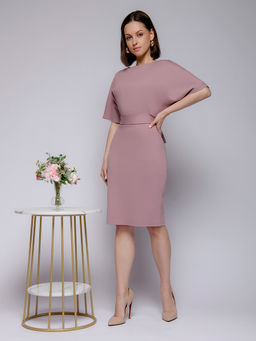 Платье розовое длины мини с поясом и рукавом летучая мышь - 1001dress фото 5