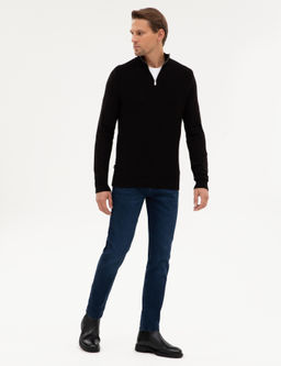 Siyah Slim Fit Dik Yaka Fermuarl_ Triko Kazak - Pierre cardin фото 4