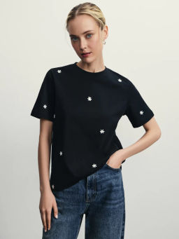 Футболка из хлопка с вышивкой / Zarina  фото 7