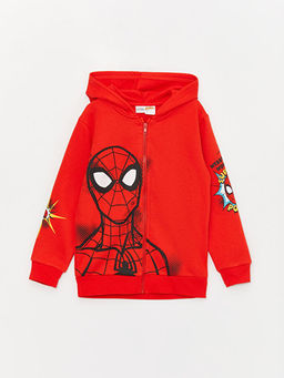 Kap??onlu Spiderman Bask?l? Uzun Kollu Erkek ?ocuk Fermuarl? Sweatshirt