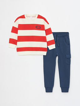 Bisiklet Yaka Uzun Kollu ?izgili Erkek Bebek Sweatshirt ve E?ofman Alt? 2li Tak?m