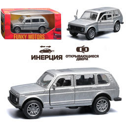 Серебристая инерционная машинка вид А die-cast , 1:32