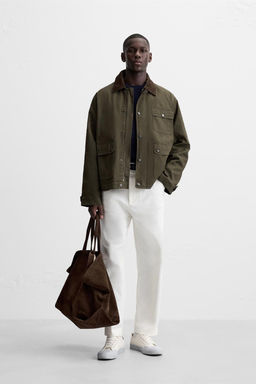 CONTRAST COLLAR JACKET WITH POCKETS