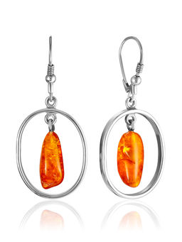 Лёгкие воздушные серьги с натуральным коньячным янтарём