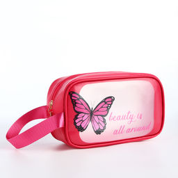 Косметичка на молнии для бассейна, с ручкой, с принтом Бабочка, малиновая