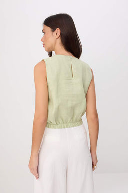 Yesil %100 Keten Beli Lastikli Bluz TWOSS26BZ00682 - Trendyolmilla фото 4