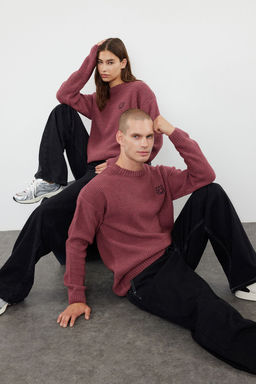 TRENDYOL MAN Indigo Oversize Bisiklet Yaka Dokulu Kazak TMNAW24KZ00032