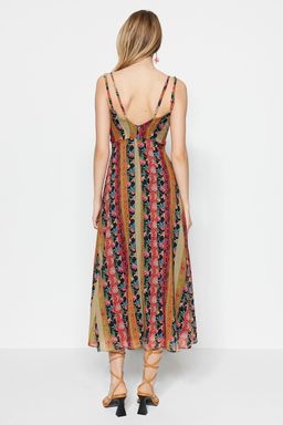 TRENDYOLMILLA Cok Renkli Desenli A-Kesim Ask?l? Midi Astarl? Dokuma Elbise TWOSS23EL00989 фото 10
