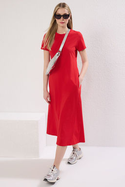 TRENDYOLMILLA Siyah Cepli Premium Bisiklet Yaka A-Line Orme Midi Elbise TWOSS24EL00169  фото 15