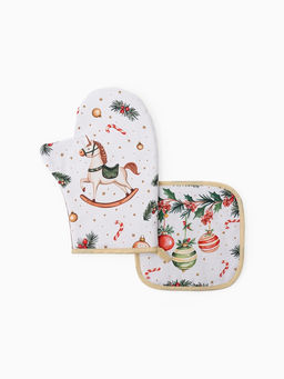 Кухонный набор «Этель»: варежка-прихватка 20×28 см, прихватка 19×19 см, белая