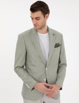 A__k Ye_il Ex. Slim Fit Keten Kar___ml_ Ceket