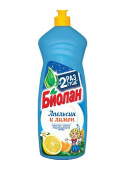 БИОЛАН жидкость д/мытья посуды 900гр Апельсин и лимон