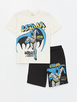 Bisiklet Yaka Batman Bask?l? K?sa Kollu Erkek ?ocuk Ti??rt ve ?ort