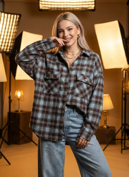 K13551 Рубашка с вышивкой OVER SIZE (хлопок) КОРИЧНЕВЫЙ