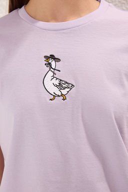 Lila %100 Pamuk Nak?sl? Regular/Normal Kal?p Orme T-Shirt TWOSS24TS00160