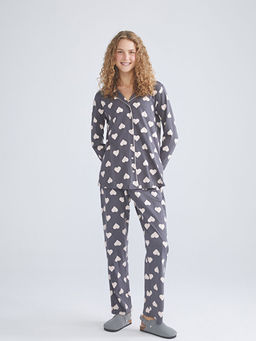 G?mlek Yaka Kalp Bask?l? Hamile Pijama Tak?m?