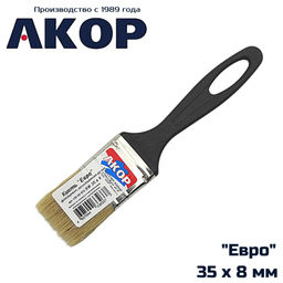 Кисть-флейц КФ-35х8мм "Евро" (нат.щетина, п/эт.ручка) "АКОР"