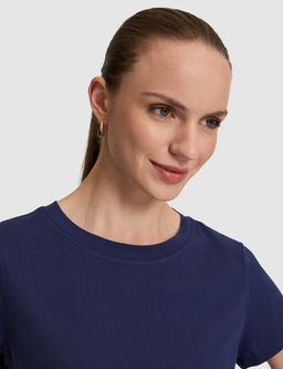 Lacivert Regular Fit Pamuklu Bisiklet Yaka Basic Ti__rt