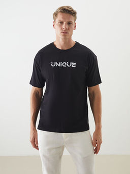 Bisiklet Yaka Bask?l? Penye Erkek Ti??rt