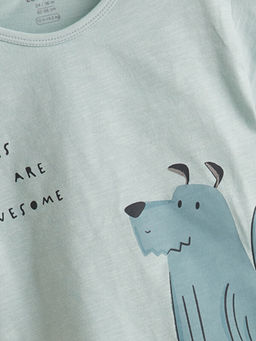 Bask?l? Erkek Bebek Ti??rt ve Pantolon 2li