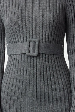 Antrasit Mini Triko Kemerli Elbise TWOAW23EL00444